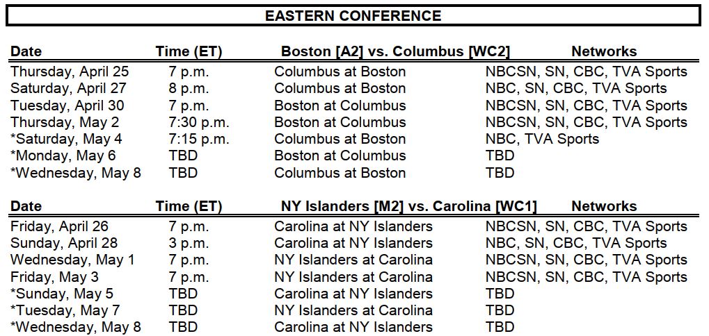 nhl april schedule