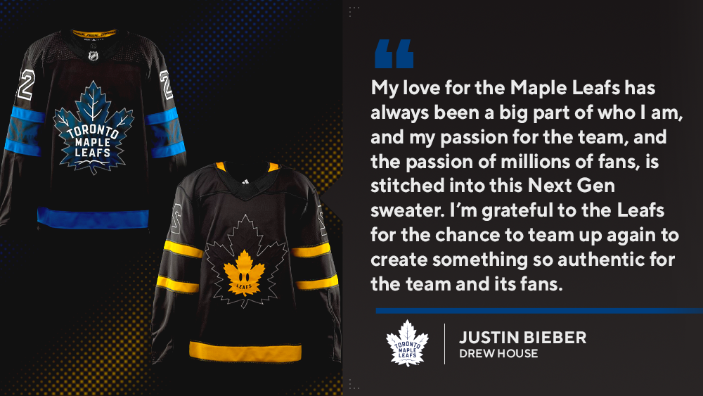 Maple Leafs to unveil Next Gen jerseys designed in collaboration with  Justin Bieber