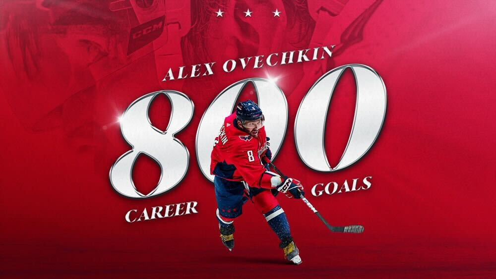 Capitals' Alex Ovechkin reaches 800 career goals with hat trick