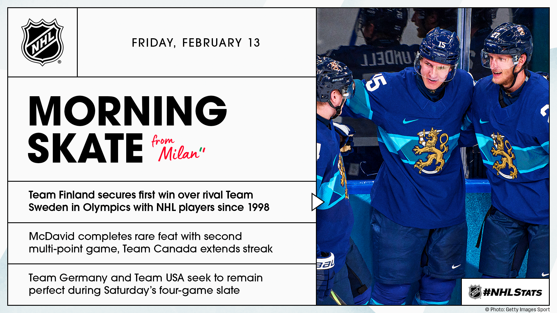 NHL Morning Skate from Milan – Feb. 13, 2026